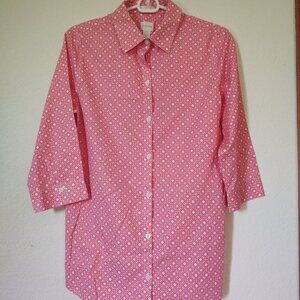 CHICOS SIZE 0  COLLAR BUTTON DOWN 3/4 SLEEVE GEOMETRIC COTTON SPRING BLOUSE